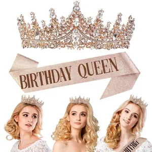 Gold Crown for Women Crystal Princess Tiaras Rhinestone Queen Headband Wedding Bridal Hair Accessories Birthday Prom Pageant Party Coming of Age Ceremony Photo Props