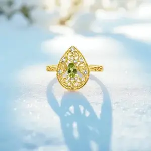 Peridot and White Topaz Ring in Yellow Gold Plated 925 Sterling Silver