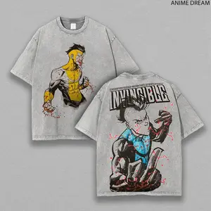 Superstyle Mohawk Mark Mark Grayson Invincible Anime Double Printed Vintage Washed Tee Unisex Oversize Heavyweight Cotton T-shirt for Anime Fans Streetwear