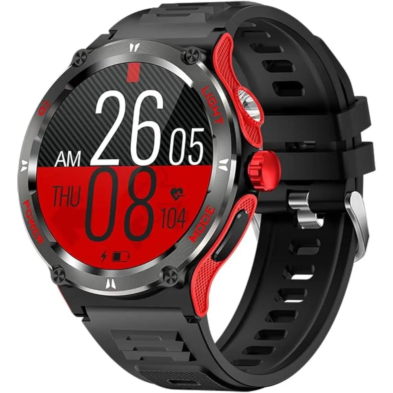 KT76 Outdoor   Watch 1.53-inch   Screen 3ATM  Multifunction Smartwatch Ultra  Flashlight Compass Heart &   Voice Assistant (Red)