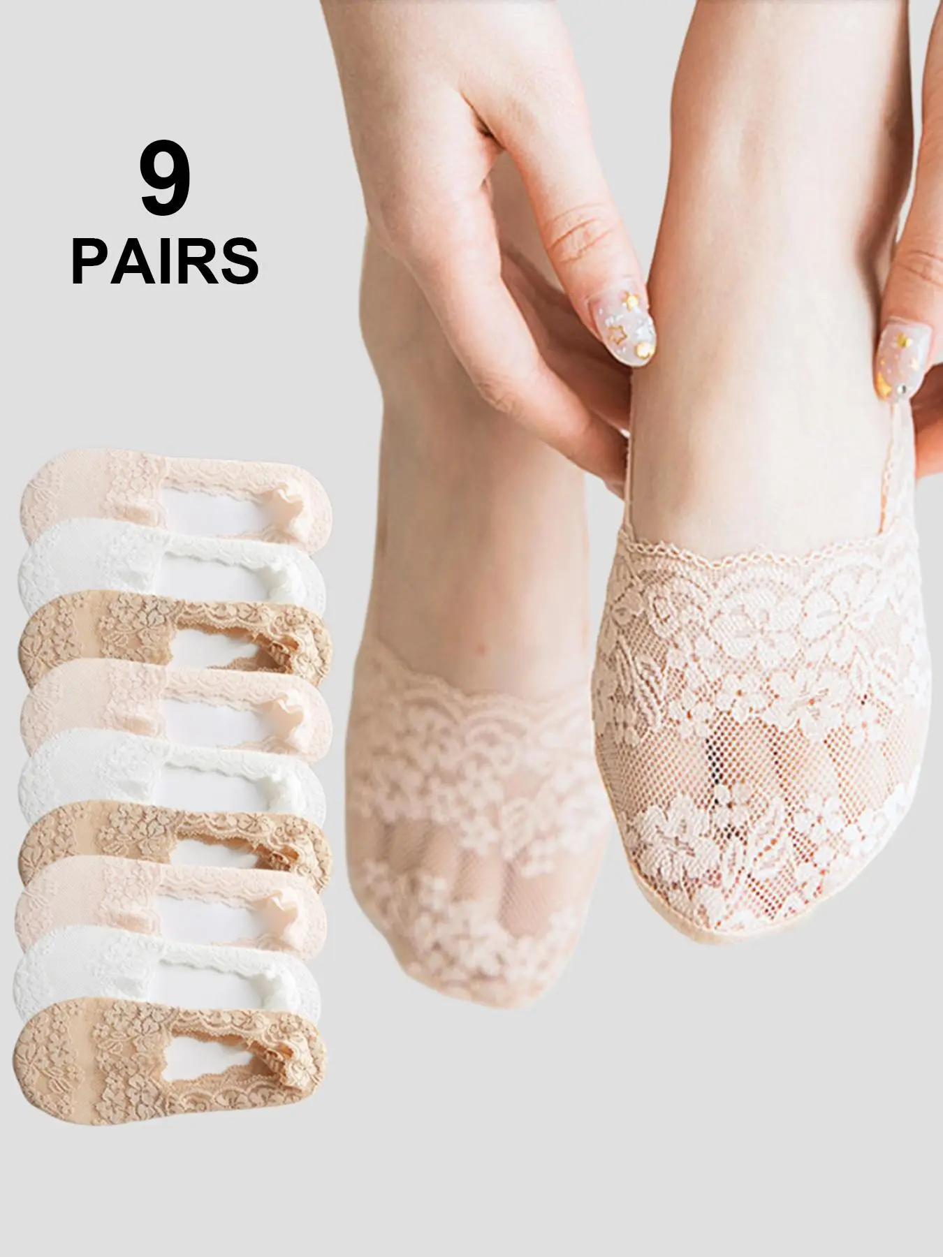 Women's Solid Color Floral Lace Invisible Socks, Breathable Comfortable No Show Socks for Women, Multipack Knit Socks for Daily Wear, Casual Comfy Socks, Lady, Underwear, Casual Stylish Socks