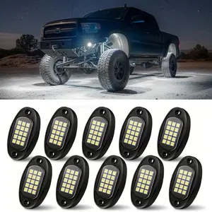 White Hardwire LED Rock Lights Kit – 4/10/12/16PCS, 6000LM Ultra Bright, 15 LEDs per Pod, 12V, 2-Core Wires, Universal Fit for SUV Truck