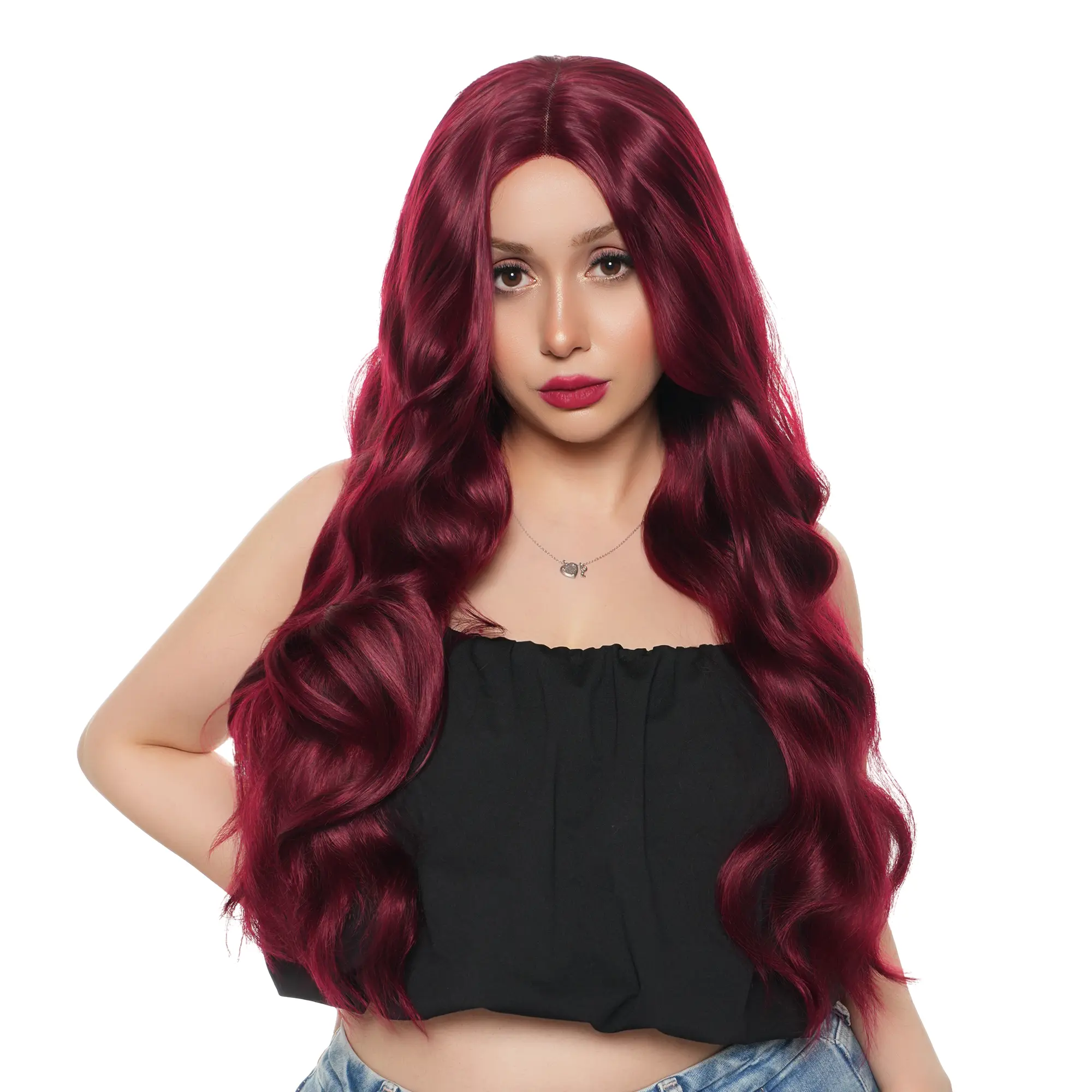 'BURGUNDY BADDIE' 25-inch Red Berry Burgundy (Vibrant Burgundy Red, Berry Tints) Voluminous Soft Body Waves Lace Front Synthetic Wig | Heat ResistantCap Included | 62FSGB