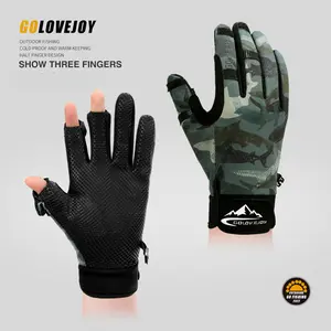 Autumn and winter fishing gloves outdoor fishing non-slip wear-resistant velvet warm Luya gloves open finger touch screen