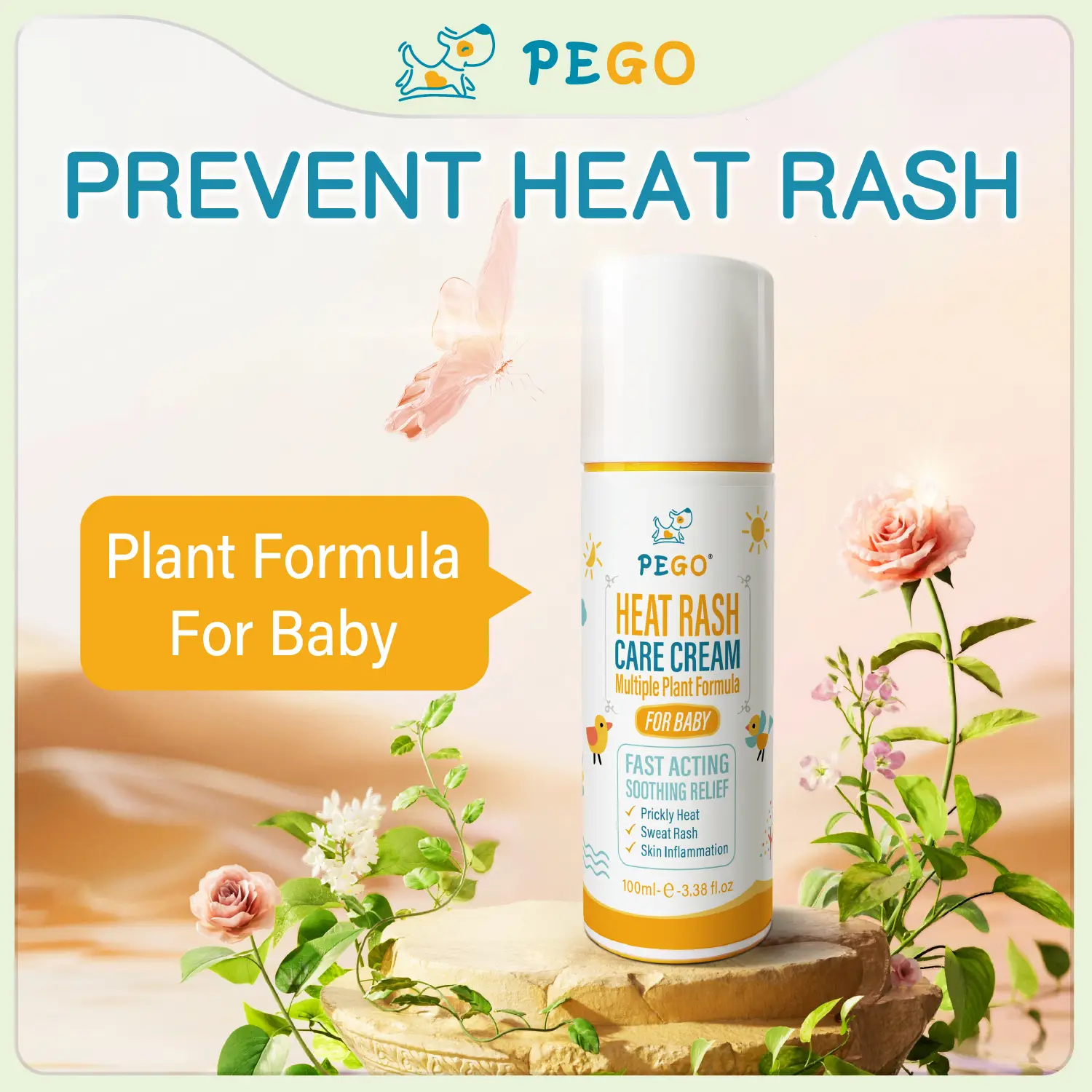 PEGO Prickly Heat Powder，Prevents Prickly Heat, Heat Rash, and Skin Redness, Relieves, Soothes, and Prevents Baby Skin Discomfort, Natural Baby Powder