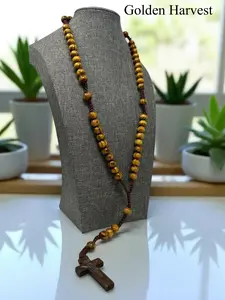 Prayer Gift Wooden Rosary Necklace - Simple Effective Design for Meaningful Gifting on Various Occasions Unisex Catholic Prayer Beads with Durable Macrame Cord