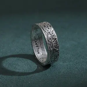 Vintage Zinc Alloy Leaf Textured Ring For Men For Daily Decoration, For Jewelry Gift And Party