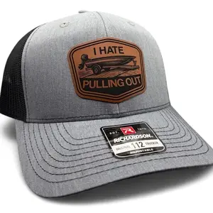 [HOT SALE]  Funny Boat Hat - I Hate Pulling Out Leather Patch Trucker Hat - Richardson 112 Mesh Back Cap - Fishing & Boating Gifts for Men