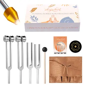 Resonance Tuning Forks for Healing Set- Includes(528Hz, 432Hz, 136.1Hz, 128Hz), with Vegan Leather Pouch &Activator, for Chakra Balance/Sound Therapy/Yoga/Meditation/Stress &Relaxation