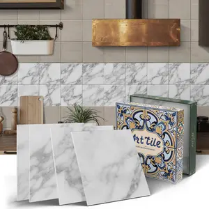 12/24 PCS ART PE Crystal Tile Stickers Gift Box | Jazz White Marble Pattern | Waterproof Oil-Proof Self-Adhesive | for Kitchen Backsplash, Bathroom, Floor, Ceiling, Tiles & Old Wood