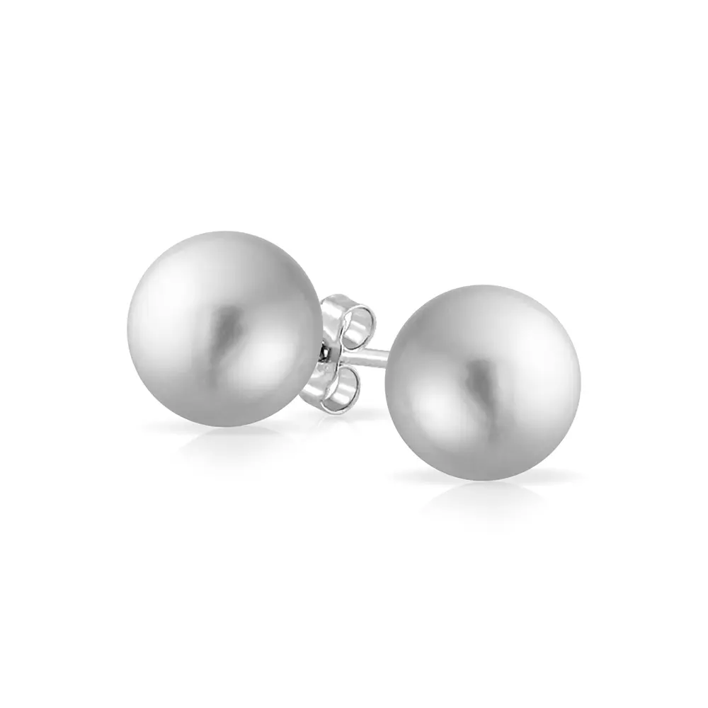 Classic Timeless Grey Faux Pearl Earrings .925 Sterling Silver Post