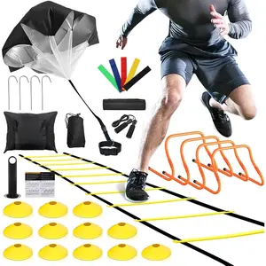 Agility Ladder,Football  Equipment Set,4 Agility Hurdles, 20 feet12 Rungs Speed Ladder,12 Disc Cones,Resistance Parachute, Jump Rope, 4 Resistance Bands