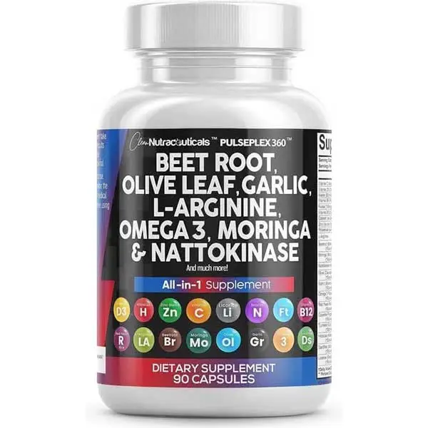 Beet Root Capsules Olive Leaf Nattokinase 4000 FU Garlic Extract L-Arginine 400mg Omega 3 Red Yeast Rice Hibiscus - Healthy Support Supplement
