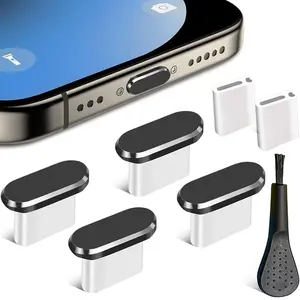USB C Dust Plug, Type C Dust Cover Charging Port Cap 4 PCS with Cleaning Brush Black, Compatible with iPhone 17 16 15 Pro Max Plus Samsung S25 S24 Ultra, Anti Lost Phone Accessory Protector