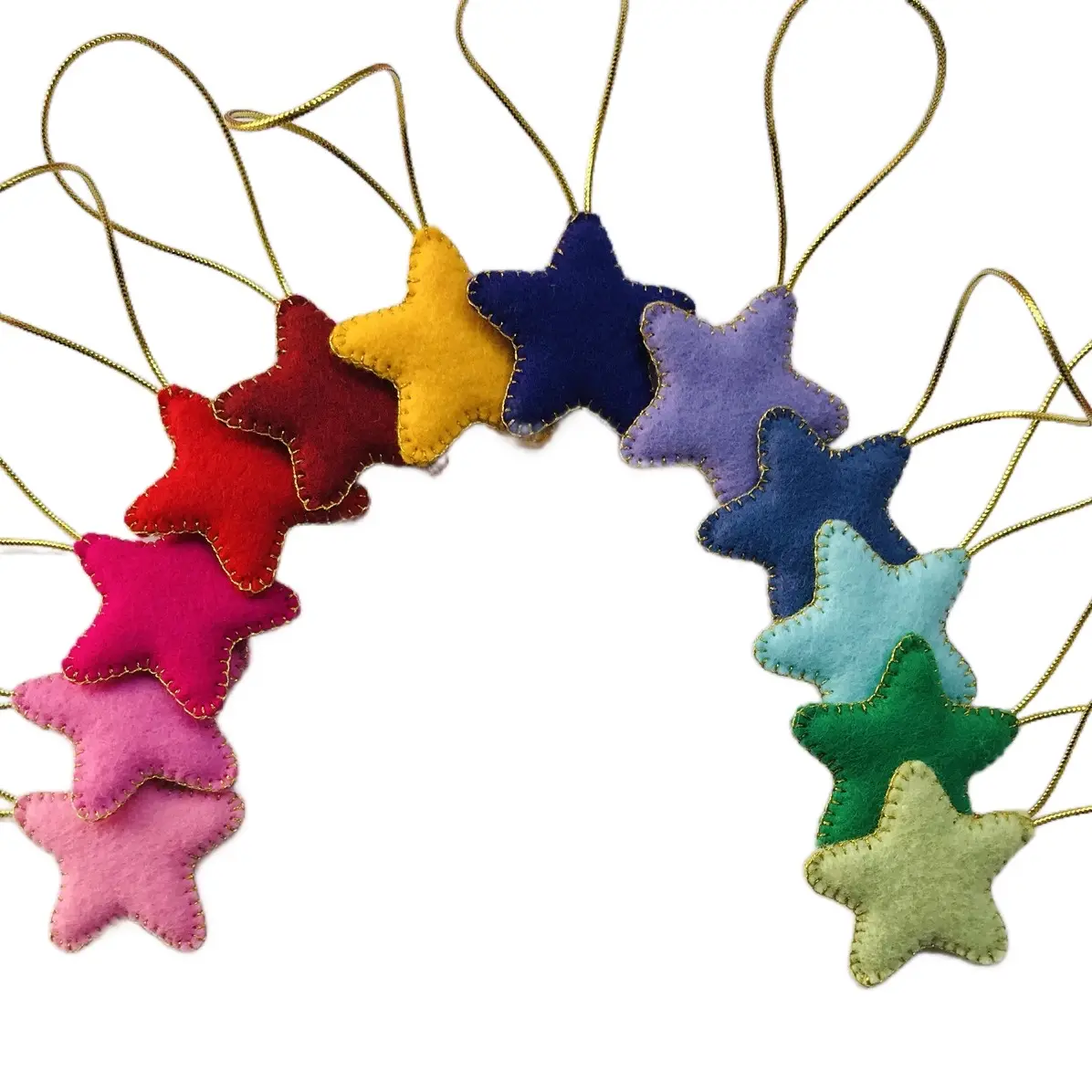 Handmade Wool Felt Stars, Christmas Tree Ornaments set of12