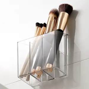 Transparent Lipstick Organizer Box, Makeup Brush Holder, Makeup Cosmetic Organizer, Multi-Purpose Wall Mount Storage, Bathroom Counter Pen Stand, Office Organizing Rack