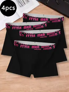 4-Pack Men's Boxer Briefs - Colorful Lettered Waistband - Vibrant & Fashionable Style