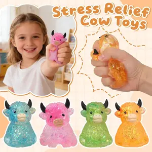 Highland Cow Squishy, Glitter Stress Ball, Maltose Fidget Toy, Aesthetic Desk Decor, Anxiety Relief, New Arrival 2026