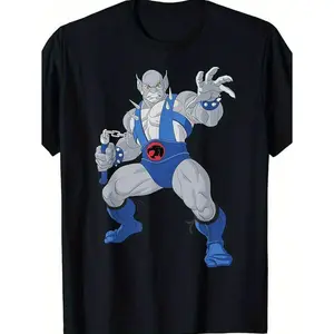 Men's ThunderCats Panthro Graphic T-shirt 100 Cotton Breathable T-shirt with Dark Blue Cartoon Print Casual Round Neck Short Sleeve Machine Washable Regular Fit for All Seasons Allseason Apparel Comfortable Clothing Character Print