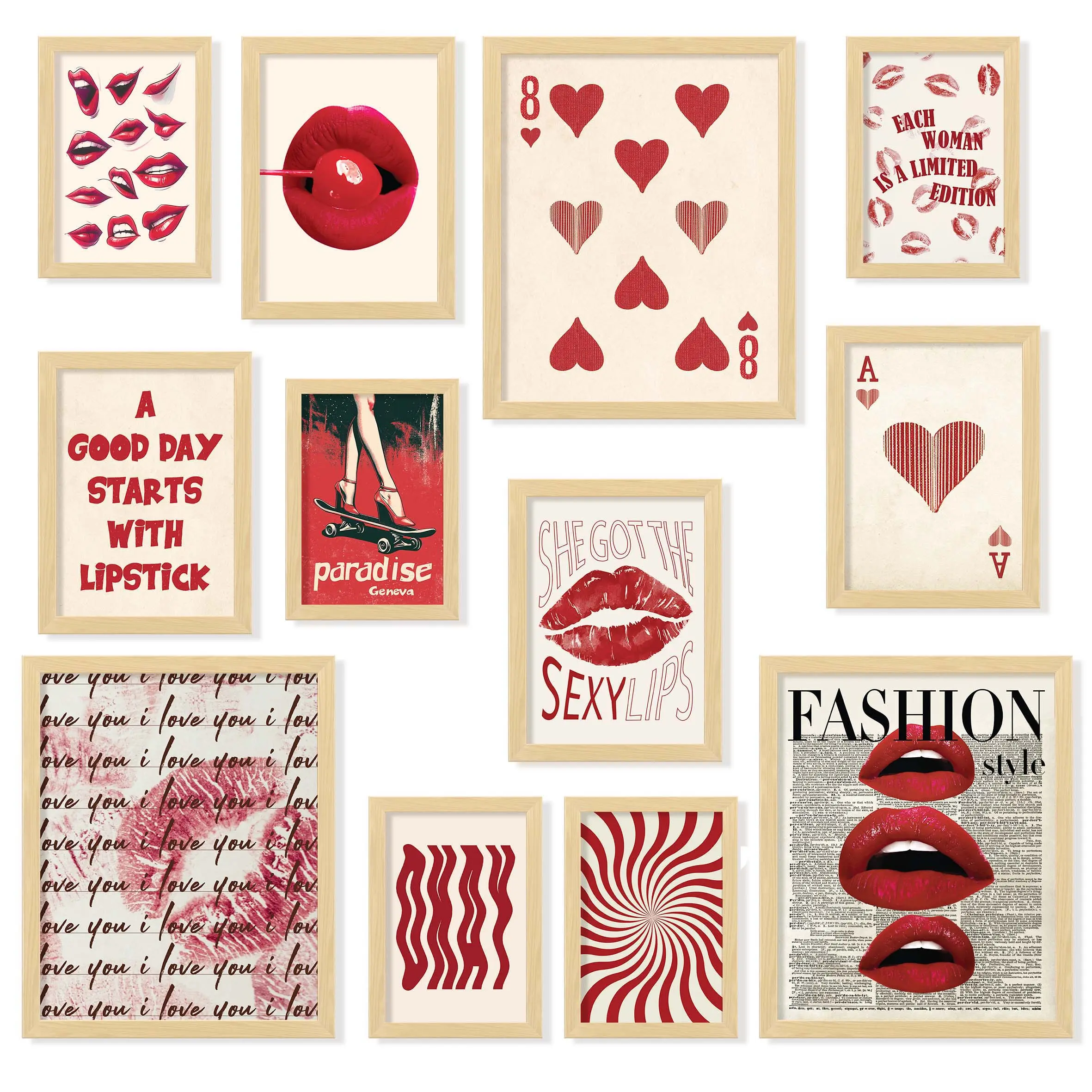 97 Decor Vintage Retro Red Y2k Posters - Downtown Girl Aesthetic Wall Art, Cute 2000s Prints for Teen Girls' College Dorm Bedroom Decor