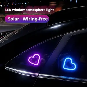 Solar Rechargeable Heart-Shaped Car Window LED Ambient Light Auto Sensing Multi-Color RGB Decorative Lamp Multifunctional Ambient Lights Create Romantic Atmosphere