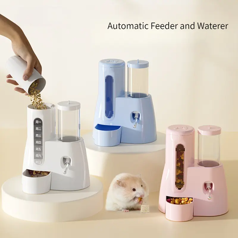 PVC Plastic All-in-1 Automatic Food Feeder and Waterer - Single Unit Small Animal Pet Supplies with Dual Containers, Food Feeders