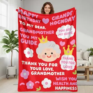 Grandmother Appreciation Flannel Blanket  Cute Floral And Crown Printed Pattern  Soft Lightweight Cozy Fleece Throw  Perfect For Birthday Gift  Elderly Care Comfort  Bed Sofa Living Room Decoration