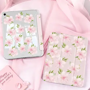 Korean cherry blossom style design, with adjustable stand and pen slot, foldable anti slip TPU protective case, suitable for Samsung, iPad mini, iPad Air, iPad Pro/iPad 10th generation, 11th generation and other series of iPad protective cases