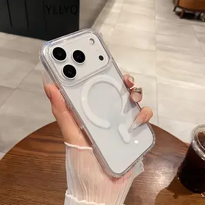 Magnetic Large Hole Transparent Acrylic Tpu Case for iPhone 15/15 Plus/15 Pro/15 Pro Max, Shockproof Protective Cover