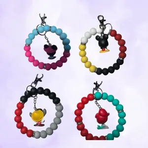 Silicone Beads Handmade Wristlet Keychain with Assorted Doorable Characters - Unique Handcrafted Accessory for Everyday Essentials