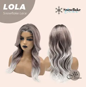 JBEXTENSION 20 Inches Curly Dark Brown with Grey Meches Hair Pre-Cut T Part Snowflake Lace Frontlace Glueless Wig LOLA SNOWFLAKE【BENDY EAR TABS】