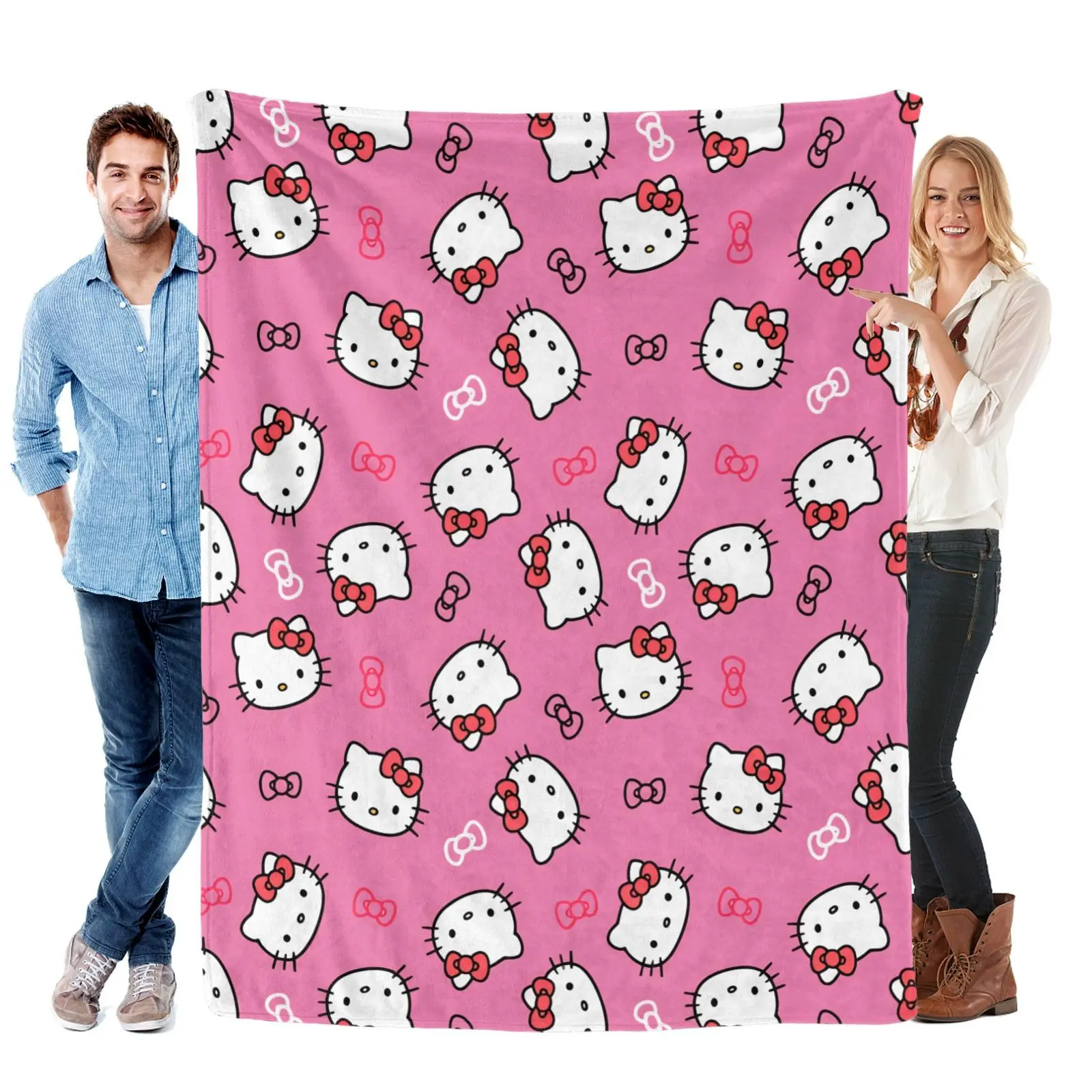 Sanrio Hello Kitty Pink Bow Pattern Flannel Blanket - Kawaii Decor, Comfy and Cozy, Cute & Comfy Blanket for Bed, Car, Comfy Vibes
