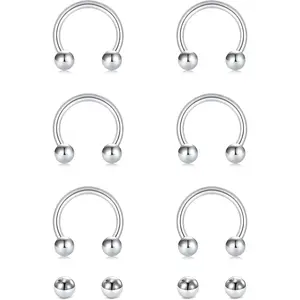16G 18G 20G Horseshoe Septum Rings Surgical Steel Nose   Cartilage Helix Tragus Earring Hoop Eyebrow Lip Retainer for Women Men 6mm 8mm 10mm 12mm