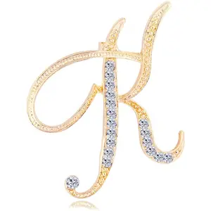 Letter Brooch Pins Initial Rhinestone Brooch for Women Crafts Gold A-Z