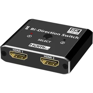 8K HDMI 2.1 Switch 4K@120Hz 8K@60Hz, Aluminum HDMI Switcher 2 in 1 Out, HDM I Splitter Supports HDR10+ 48 Gbps 3D Dolby VRR, HDM I Switcher Compatible with TV PS5/4 B0X Laptops PC Projector
