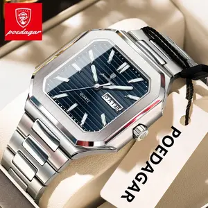 Poedagar Luxury Square Fashion Men's Watch, Waterproof Luminous Date Week Quartz Watch Men's Stainless Steel Watch