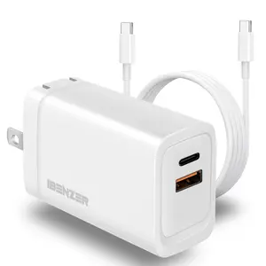 IBENZER USB C Fast Charger 65w PD 3.0, 2-Port Foldable Travel Wall Charger with USB-C Fast Charging Cord for iPhone 14/13/12, MacBook Pro/Air, iPad Pro, Switch, Galaxy S23/S22, Dell XPS 13, Steam Deck