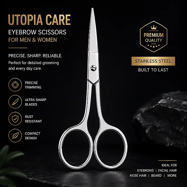 Utopia Care Eyebrow Scissors For Women- 6.6inch Nose Hair Scissors For Men | Stainless Steel Eyebrow Trimmer Scissors, For Grooming Mustache, Beard, Eyelashes, Ear Hair Trimming