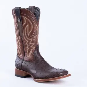 TANNER MARK MEN’S Ostrich Rustic Brown Print Western Boots