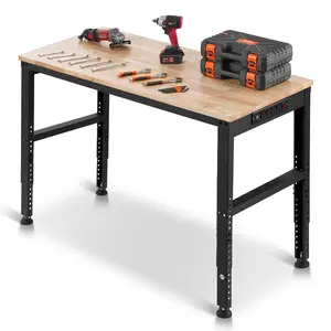 VEVOR Adjustable Workbench, 2000 lbs Capacity, 48x 20-inch Heavy Duty Work Bench with 28.5-38.3 Inches Height Adjustment, Garage Workbench with Power Outlets, Suitable for Office, Garage, Workshop