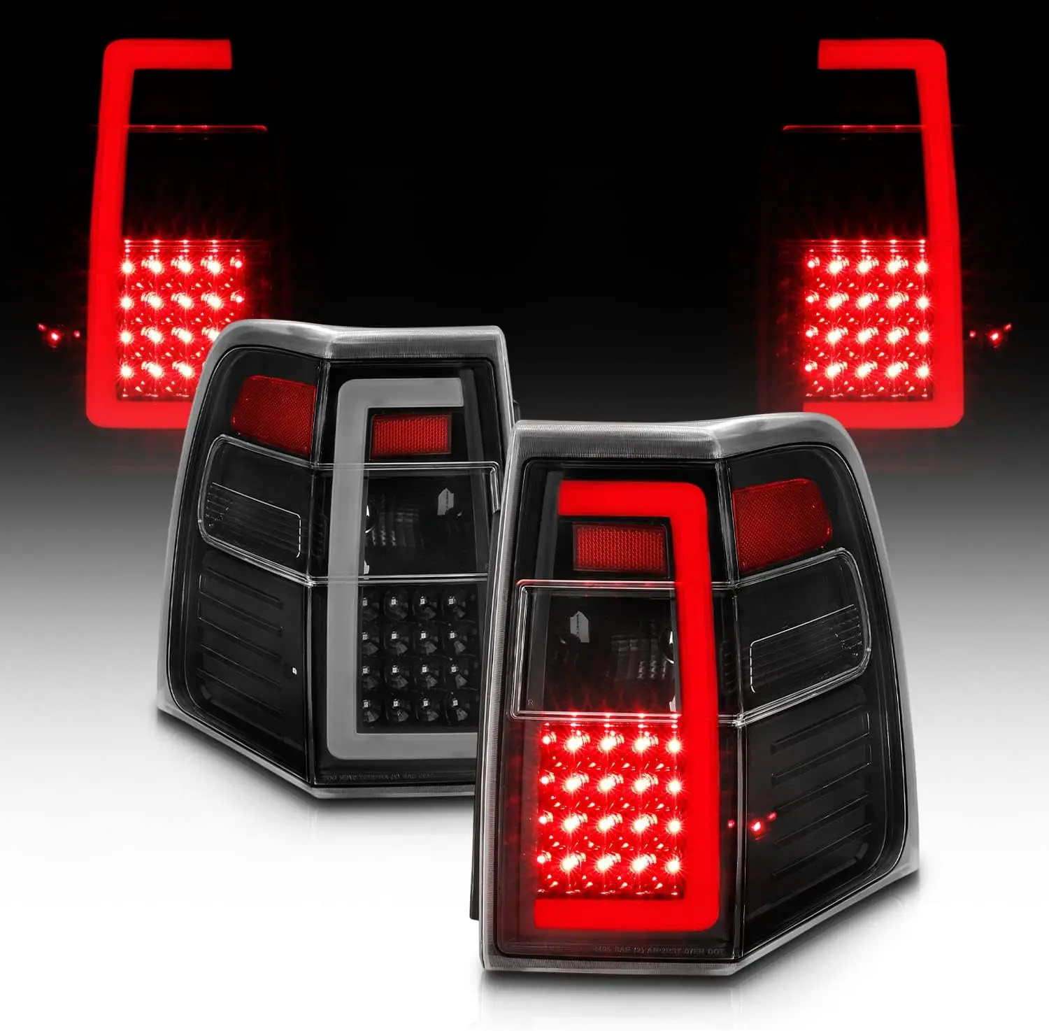 AmeriLite for 2007-2017 Ford Expedition [Full LED] C-Type Tube Sequential Light Black Replacement Tail Lights Set - Passenger and Driver Side