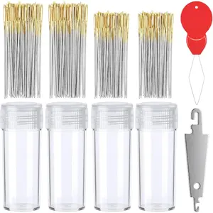120 Pieces Large Eye Cross Stitch Needles, Size 24 & 26 Stainless Steel Golden Embroidery Hand Sewing Needles with 2 Threaders, Storage Box Sewing Craft Supplies