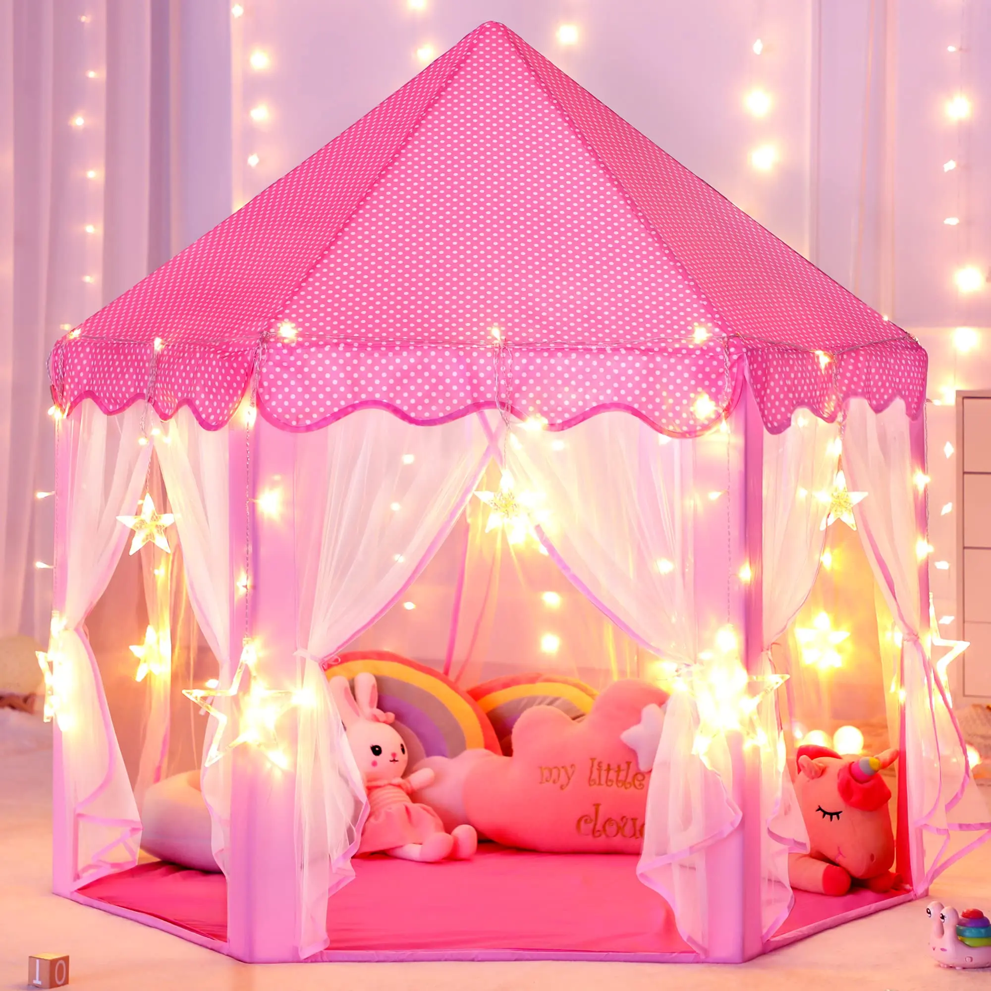 JungleDove Kids Princess Castle Play Tent with Star Lights - Decorative Sheer Curtains & Reading Nook, Little Gifts for Girls, Ideal Easter/Birthday Toy for Kids Outdoor Play & Indoor Fun