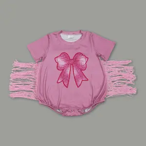 Baby Pink Bows Tassel Girl Summer Bubble | Soft Toddler Romper + Free Bow