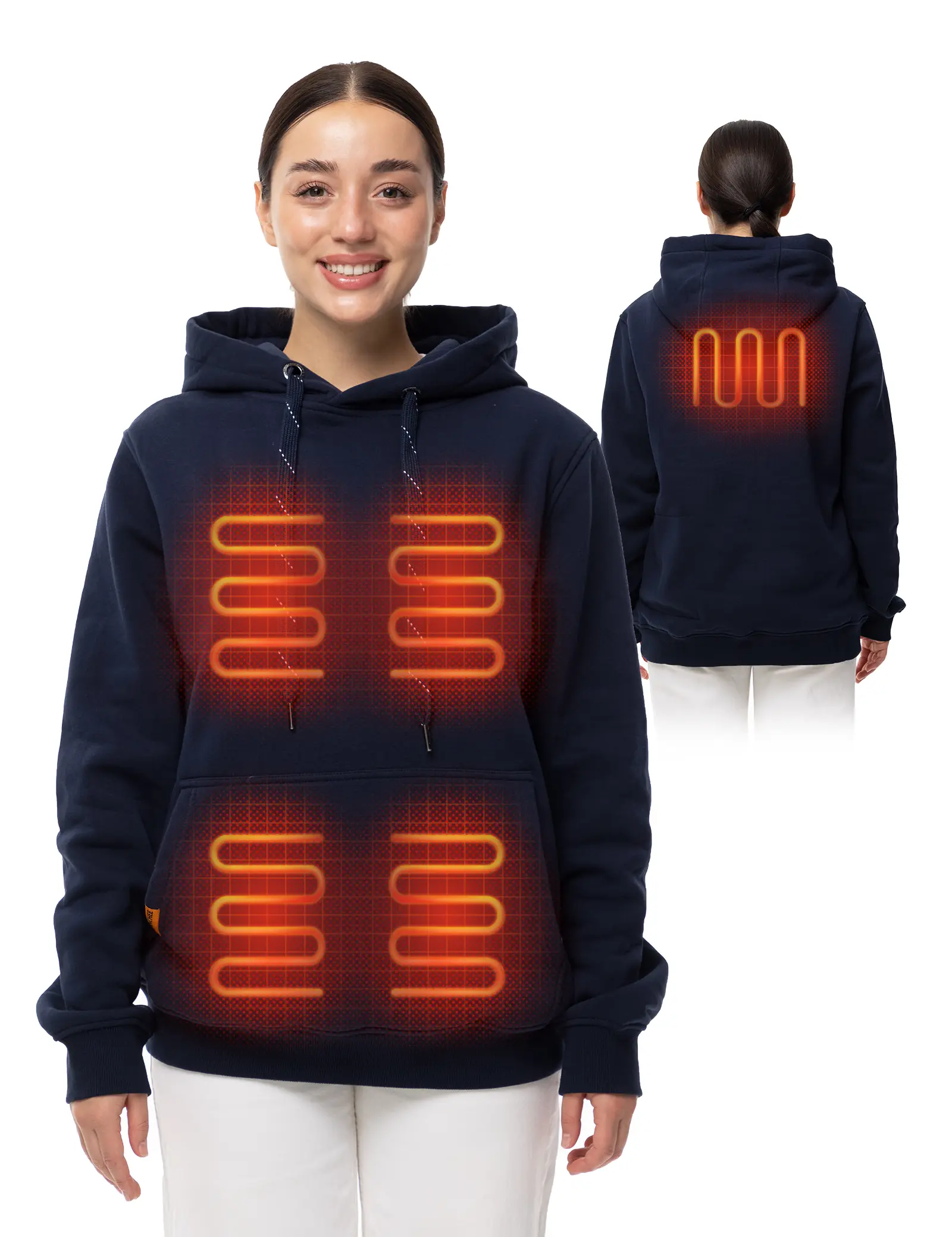 HENNCHEE Women's Long Sleeve Heated Hoodie Tops - Unisex Pullover Sweater with 5 Heating Zones, Pockets, Breathable Cotton-Wool Blend Fabric, 16000mAh Battery Pack, Fleece-Infused