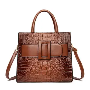 D14-Huge Buckle Crocodie Square High Capacity Tote Bag Fashion Women Bag