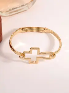 Fashion Simple Cross Pendant Open Metal Spring Bracelet, Holiday Gift Jewelry for Women, Casual Style All Seasons Accessory, Cross Charm Bangle