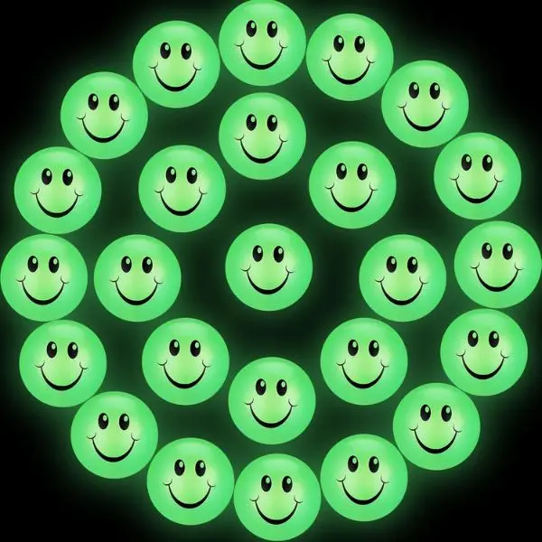 24PCS Plastic Small Glow-in-the-Dark Bouncy Balls, Mini High-Bounce Smile Face Toys, Halloween Party Favors, Goodie Bag Fillers, Stress Relief Gifts for Kids Ages 6+