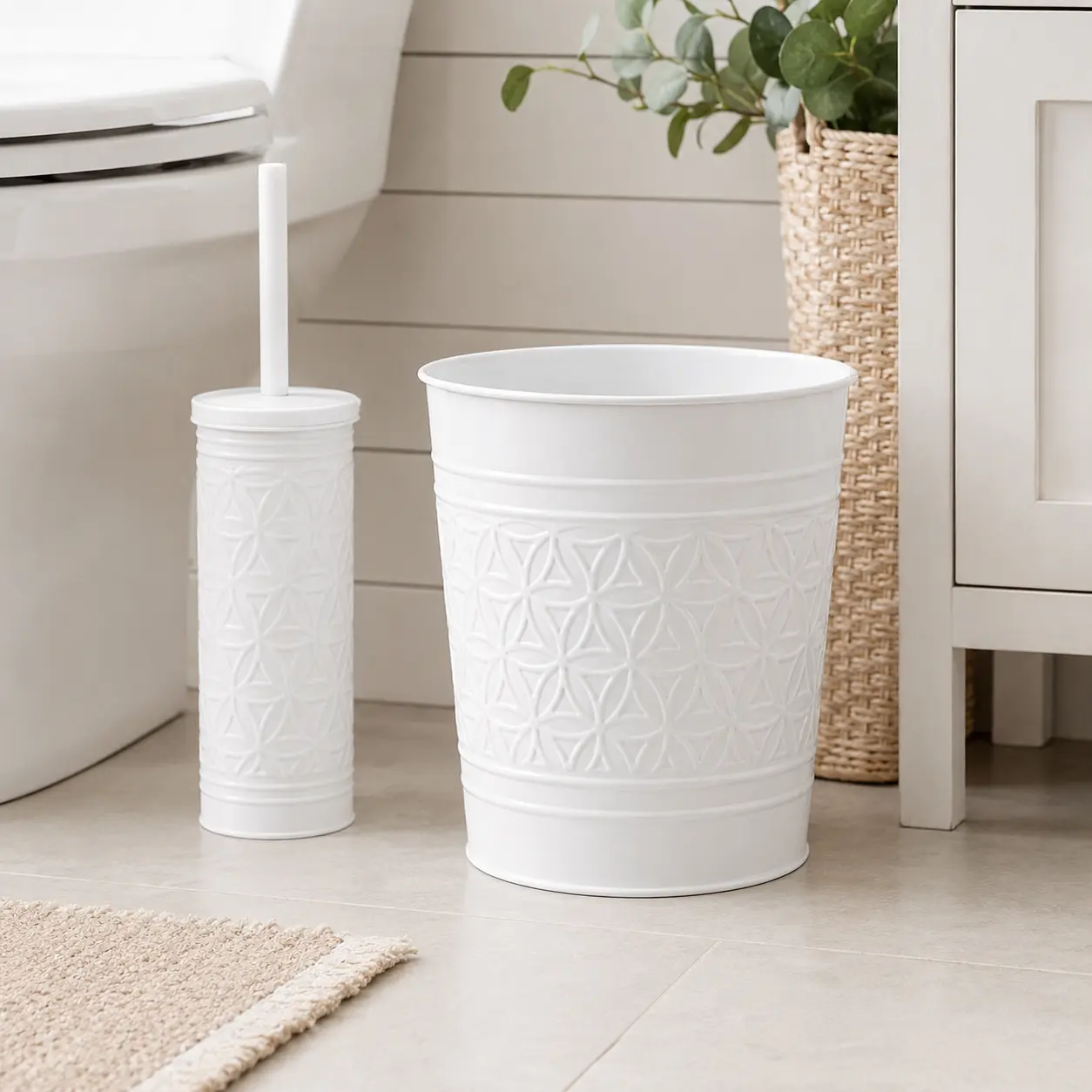 Jamie Collection Trash Can & Toilet Brush Set