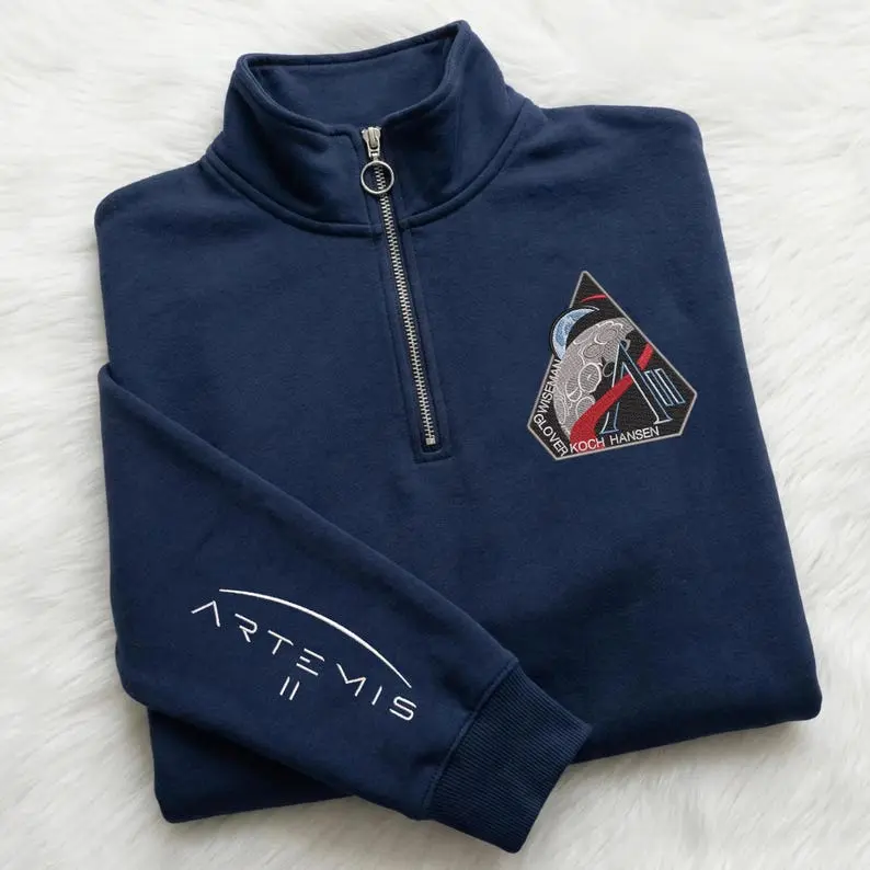Embroidered NASA Artemis 2 Mission Logo Quarter Zip Sweatshirt, NASA Shirts, Retrun To The Moon